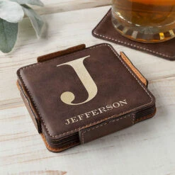 Personalized Faux Leather Coaster Set