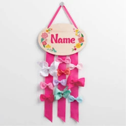 Custom Personalization Solutions Colorful Flowers Personalized Bow Holder -Exquisite Home imageService 172