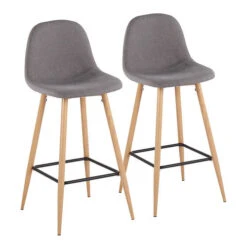 Other 2-Pc. Pebble Mid-Century Modern Natural Metal Barstool Set