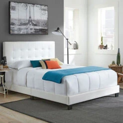 Jupiter Full Tufted Faux Leather Platform Bed -Exquisite Home imageService 1857