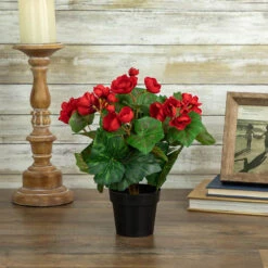 Northlight 11" Red Potted Silk Begonia Spring Artificial Floral Arrangement -Exquisite Home imageService 290