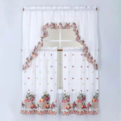 Kashi Home 3-Piece Solid With Printed Ruffle Kitchen Curtain Set -Exquisite Home imageService 3176