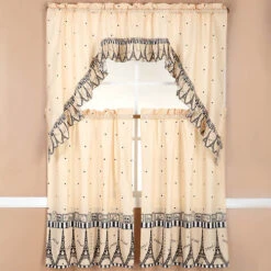 Kashi Home 3-Piece Solid With Printed Ruffle Kitchen Curtain Set -Exquisite Home imageService 3179