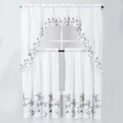 Kashi Home 3-Piece Solid With Printed Ruffle Kitchen Curtain Set -Exquisite Home imageService 3180