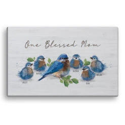 One Blessed Mom Bluebird Personalized 10"x16" Canvas -Exquisite Home imageService 430