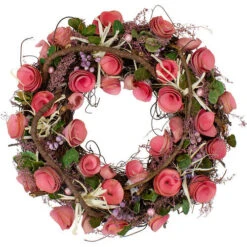 Northlight Pink Floral Berry And Twig Artificial Spring Wreath - 12"