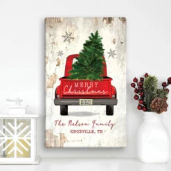 Christmas Red Truck Personalized 10"x16" Canvas